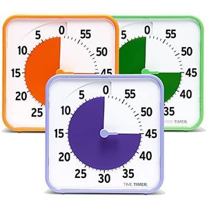 Oranž, lilla ja roheline Time Timer otsevaates sätitud 45 minuti peale.
