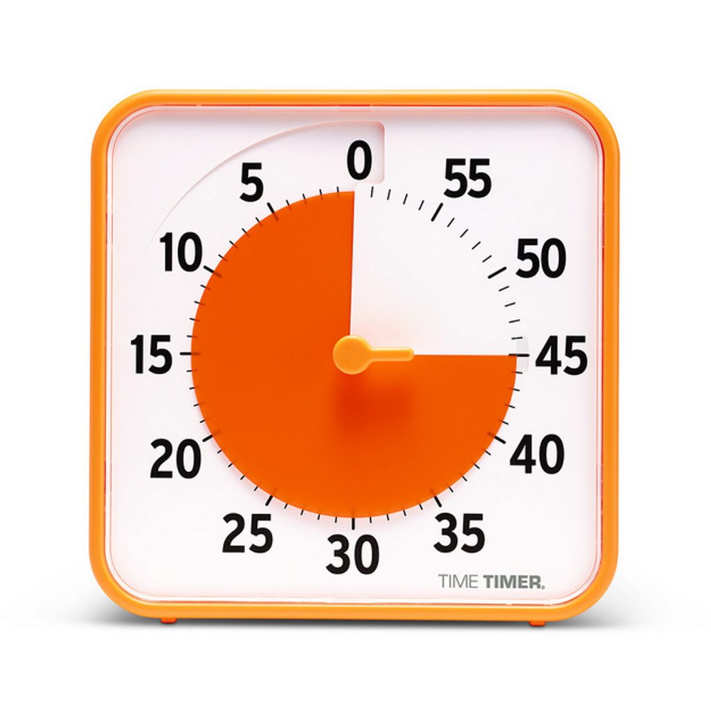 Oranž Time Timer otsevaates sätitud 45 minuti peale.